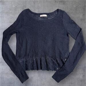 Abercrombie & Fitch Lace Ruffle Trim Crop Sweater, Small